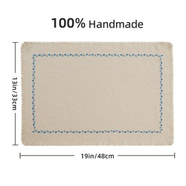 Ayuzawa Handmade Placemat Set of 4, 100% Cotton Embroidered Placemats with Tassels, Heat Resistant and Washable, Kitchen Table Decor, 13 x 19 Inch, Beige