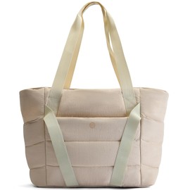 Axcone Women's Tote Bag with Zip, Quilted Carry Bag, Sports Bag with Yoga Mat Straps for Travel and Sports, beige