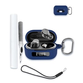 Case for TOZO NC9 2024 New Hybrid Active Noise Cancelling Wireless Earbuds,WUNIAK Soft Silicone Protective Portable Scratch Shock Resistant Shell with Cleaner Kit & Carabiner & Lanyard，Blue