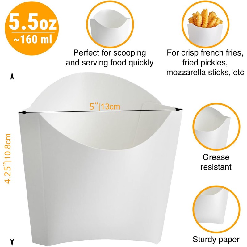 CUSINIUM [5.5 oz] 50-Pack Medium White French Fry Containers -