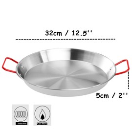 Lyellfe Stainless Steel Paella Pan, 12-1/2 Inch Paella Pan with Double Handles, Nonstick Flying Pans for Camping and Gathering, Oven and Induction Safe, 32cm