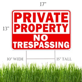 Private Property No Trespassing Yard Sign With Stakes Double Sided Yard Sign Large 17 by 13 Inch Warnign Lawn Sign