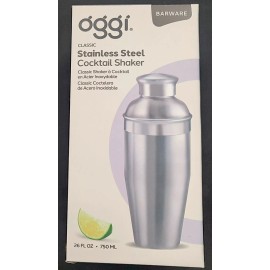 OGGI Barware .75 Lt/25 oz Classic Stainless Steel Cocktail Shaker Leak Proof Cap
