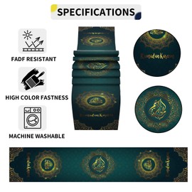 Teslite Eid Mubarak Table Runner, Green Gold Ramadan Runner 72 Inches, Decorations Cloth Cover for Home Dining Islamic Happy Festival Party Decor Supplies