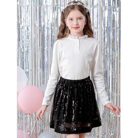 Girls Sequin Skirt Kids Pleated Sparkling Skirt Toddler Glitter Dance Skirt for Party 5-14 Years, black