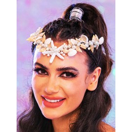 Yean Starfish Wedding Headband Silver Seashell Headpiece Pearl Shell Beach Bridal Hair Accessories for Women and Girls