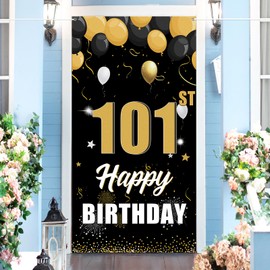 RoadSea Happy 101st Birthday Door Banner - 101st Birthday Party Door Cover - 101 Years Old Birthday Door Porch - Elderly People 10th Birthday Photography Background Door Decorations (101st)