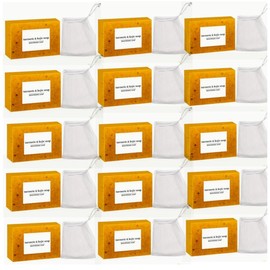 Lemon Turmeric & Kojic Acid Soap Bar, Summer Acne Face & Body Wash for Men & Women, Daily Skincare Cleanser Sets with Soap Saver Bags, Christmas Gift:_15 soap+15 soap bags