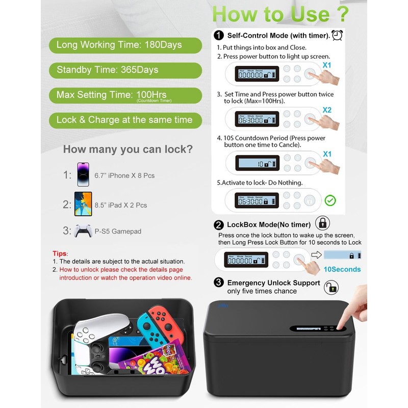 Safe Timed Lock Box, Phone Lock Box with Timer Unplug