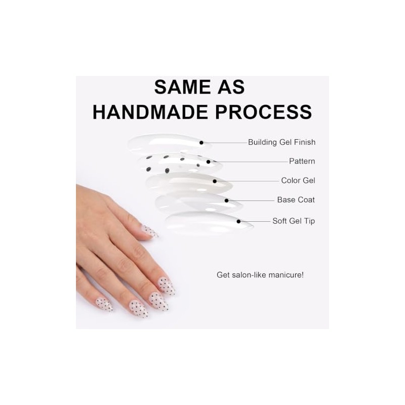 Black Dot Press On Almond Nails 16 Sizes 32pcs Short