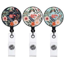 Badge Reel Retractable Cute ID Card Badge Holder with Sturdy Alligator Clip Name Nurse Decorative Badge Reel Clip on Card Holders (3 Pack Pretty Flowers B)