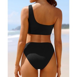 Tempt Me - Traje de baño de dos piezas para mujer, con un hombro, cintura media, Negro -, XX-Large