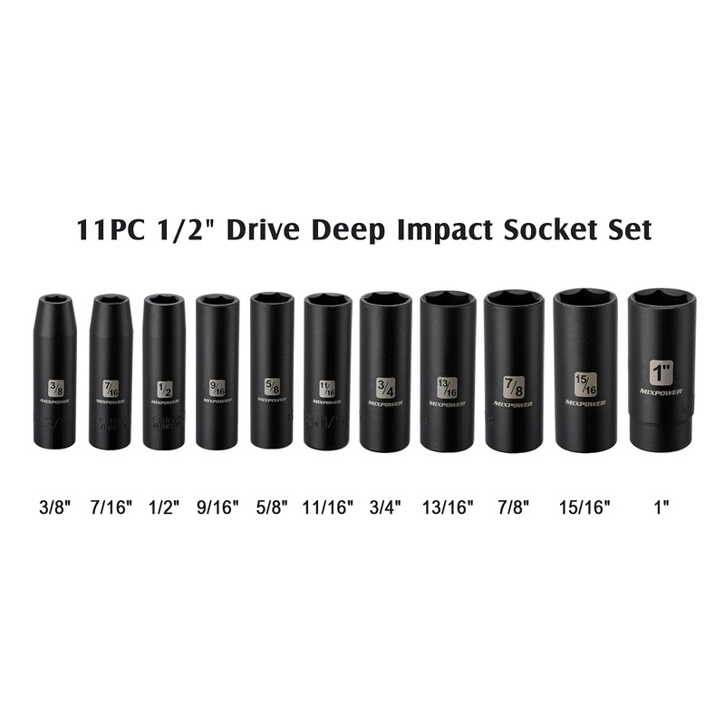 MIXPOWER 11 Pieces 1/2-Inch Drive Deep Impact Socket Set, 3/8-Inch
