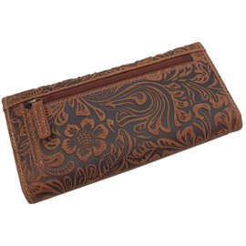 myledershop Large Full-Grain Leather Women's Purse/Purse/Purse/Purse/Purse with Liana Embossing or without Embossing and RFID & NFC Protection Including Sewing Kit, Cognac, coin purse