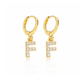 Gold Gold Plated CZ Letter Initial Hoop Earrings for Women Small Huggie Hoop Earrings Jewelry Valentine's Day Gifts for Her-F