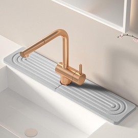 Volminex Kitchen Sink Faucet Mat, Diatomaceous Earth Quick Dry Sink Splashback Drying Mat, Kitchen Faucet Super Absorbent Mat, Quick-Drying Water Absorbing Stone Tray (Light Gray, 23.6" x 3.9")