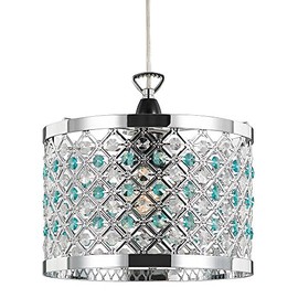 Modern Sparkly Ceiling Pendant Light Shade with Clear and Teal Beads by Happy Homewares