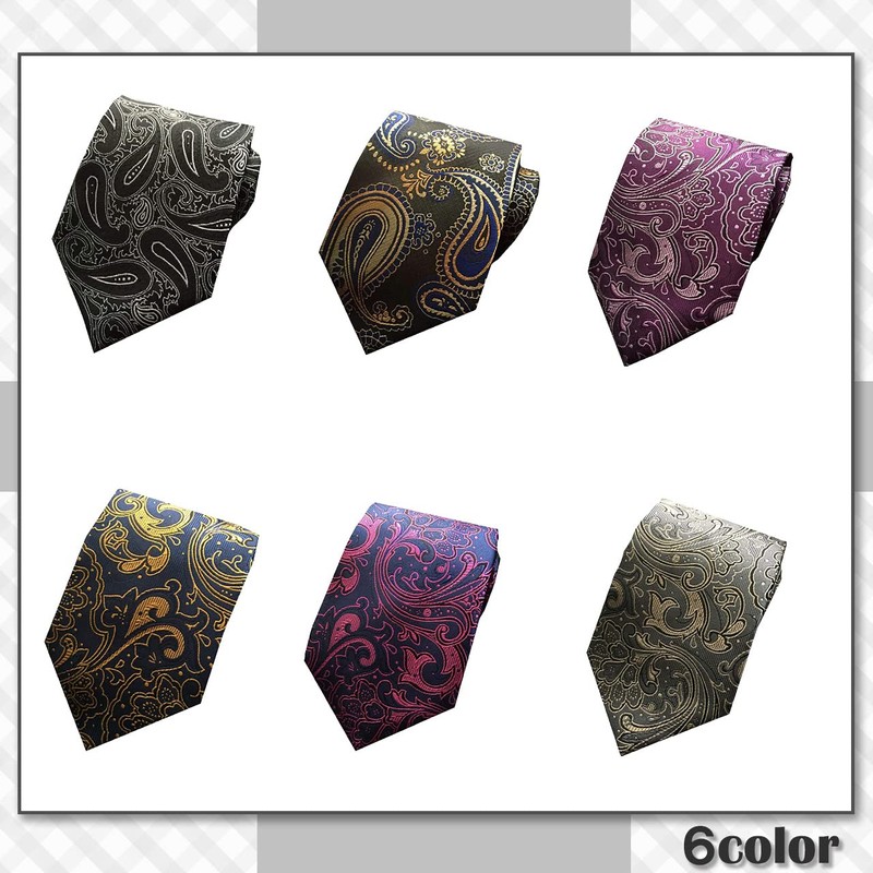 CHROME CRANE NR008 Men's Necktie, Paisley, Solid Suit, Business, Casual,