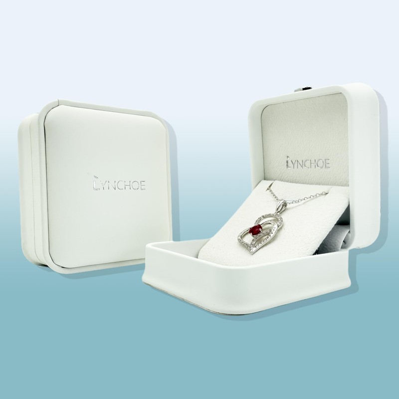 LynChoe Heart Birthstone Silver Necklace for Women, S925 Sterling Silver