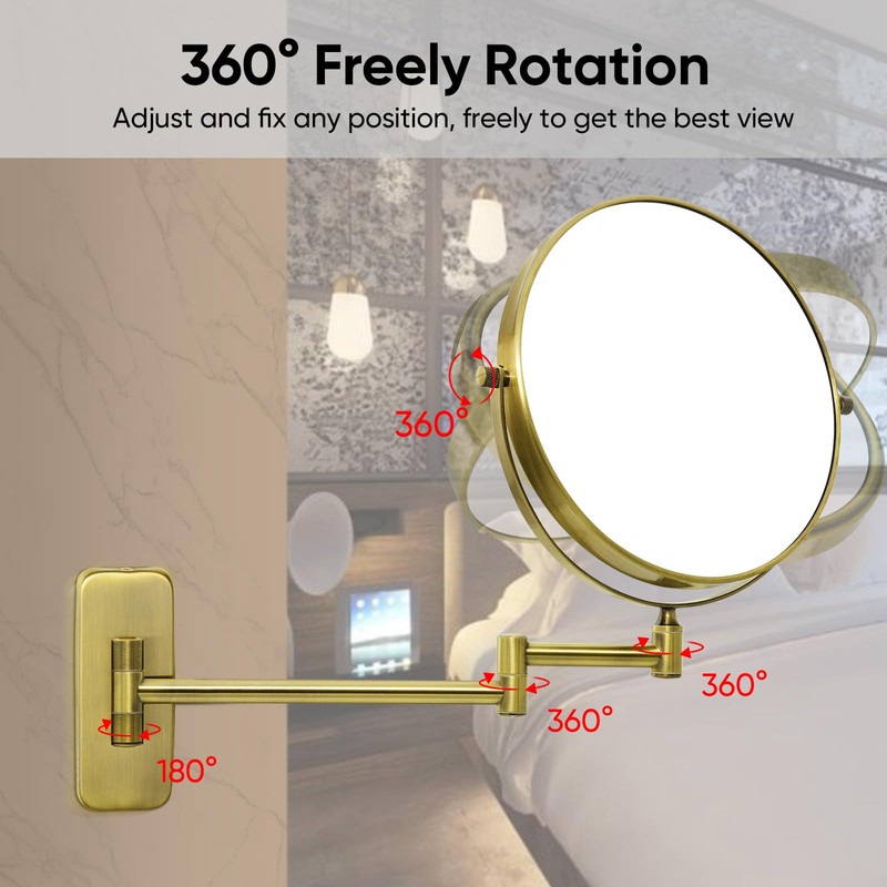 GURUN 8-Inch Double-Sided Wall Mount Makeup Mirror Antique Satin Brass