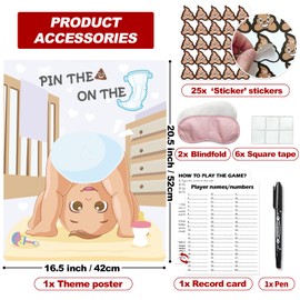 PINGAMOO Baby Shower Games, Pin The Sticker On The Diaper, Baby Shower Games Activities Diaper Theme Party Games Supplies Favors for Adults Girl Boy 25 Guests