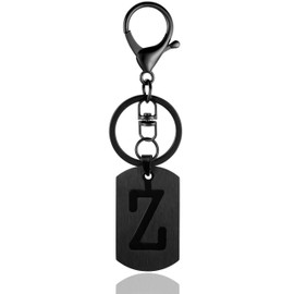 ANHBKAR A-Z Black Stainless Steel Letter Keychain - Alphabet Initial Key Ring for Men Women, Purse or Car Charm (Z Black 03)