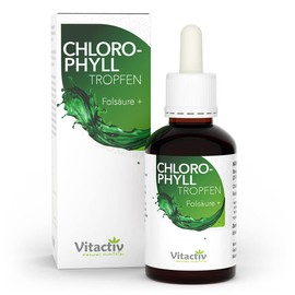 VITACTIV Chlorophyll Drops - Liquid Chlorophyll from Alfalfa Plus Folic Acid - High Dose, 200 mg per Daily Dose - Vitamin B9 Against Fatigue - 50 ml, 1000 Drops
