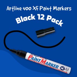 Artline 400XF Paint Markers for Wood, Plastic, Metal, and Canvas, Permanent Markers for Outdoor/Indoor Applications, Opaque Paint Markers with 2.3 mm Bullet Tip - Black, Pack of 12