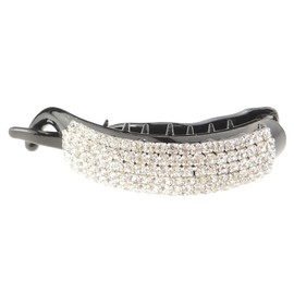 Extra Sparkly Diamante Crystal Curved Pony Tail Banana Fine Thin Small Hair Clip (Black)