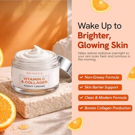 Skin 2.0 Crema Hidratante Facial Coreana Con Vitamina C Y Colágeno - Probado Por Dermatólogos - Crema De Noche Anti-Envejecimiento, Estiradora E Ilumi