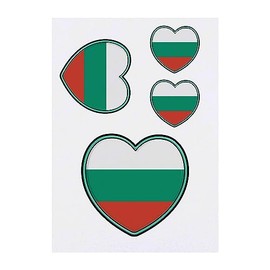 4 x 'Bulgaria Flag Heart' Temporary Tattoos - Water Resistant, Skin-Safe, Non-Toxic Transfers, Mixed Sizes (TO00062924)