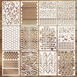 EAPIKON 12 Stück Geometrische Schablonen für Malerei, Kunst, Große Wandschablonen zum Bemalen Wiederverwendbare Schablonen für Wände Möbel Holz Stoff Dekoration Format A4