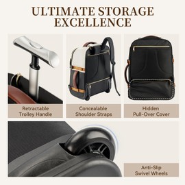 LOUEO Rolling Backpack for Women, Travel Rolling Backpack for Adults with Wheels, 17 Inch Wheeled Backpack Carry on Luggage