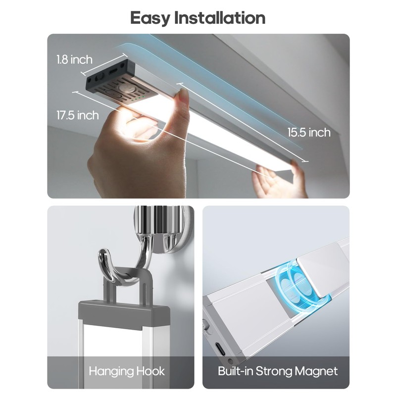 Goodea 17.5Inch Under Cabinet Lighting, 4500mAh Rechargeable Battery Motion Sensor