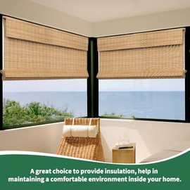 SMONTER Bamboo Roman Shades for Windows-Cordless Wooden Woven Blinds Light Filtering Bamboo Roll up Shades UV Protection and Easy Set up for Door and Countryhouse, 44" W x 64" H, Natural