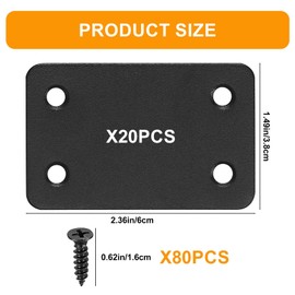 20 Pcs Flat Straight Mending Plates, Flat Plate Bracket, Flat Connecting Mending Plates Braces Brackets, Stainless Steel Support Joining Plate Furniture Repair Plate Fixing (Black 60x38mm)