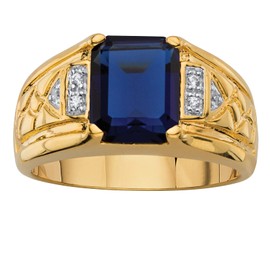 PalmBeach Men's Yellow Gold-Plated Emerald Cut Created Blue Sapphire and Diamond Accent Ring Sizes 8-13 Size 8