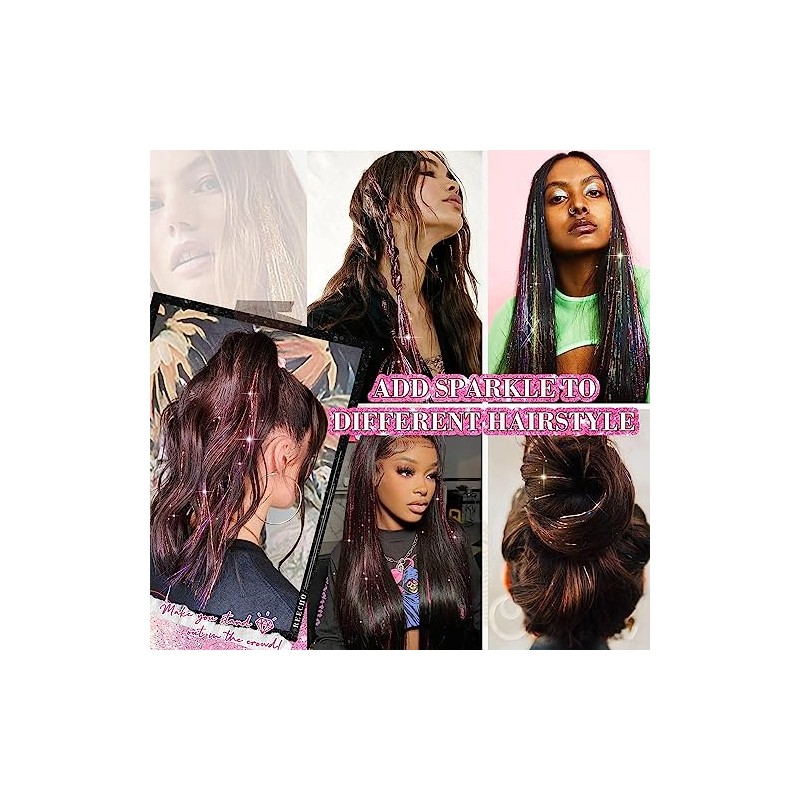 HASTHIP® 6 extensiones de cabello con purpurina y clip, color