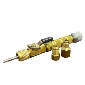 Mastercool 91498 Universal R410A Valve Core Remover/Installer Kit – High-Pressure HVAC Tool with Safety Locking Nut – Includes 1/4" Flare & 5/16” Flare Fittings