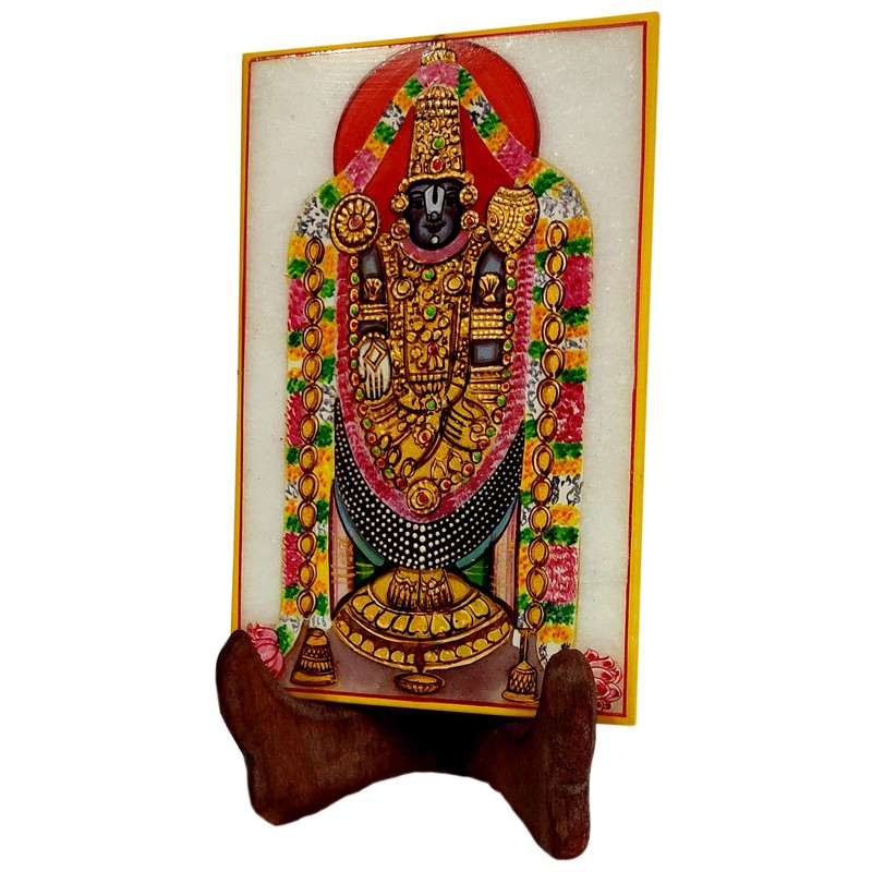 Purpledip Marble Painting Tirpuathi Venkateswara Balaji: Hand Painted Tile with