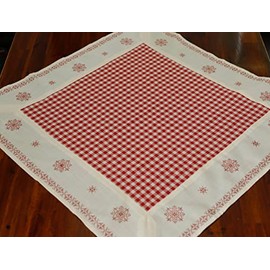 Country House Tablecloth Checked Red White Embroidered 85 x 85 cm