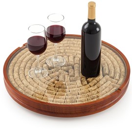 Maxdot Wine Cork Holder Decorative Christmas Wine Lover Creative Gift Wooden Lazy Susan for Countertop with Glass Protective Cover Can Store 130 Corks Stoppers Display Kitchen Bar Table Centerpieces