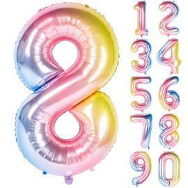 40 inch Rainbow Number Helium Foil Birthday Party Balloons big size Gradients Rainbow Digit 8