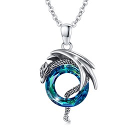 XIXLES Dragon Necklace Dragon Crystal Chain 925 Sterling Silver Dragon Necklace Pendant Jewellery Gifts for Men and Women, Sterling Silver