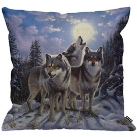 HGOD DESIGNS Cushion Cover Wild Wolf in Winter Forest with Full Moon,Throw Pillow Case Home Decorative for Men/Women Living Room Bedroom Sofa Chair 18X18 Inch Pillowcase 45X45cm
