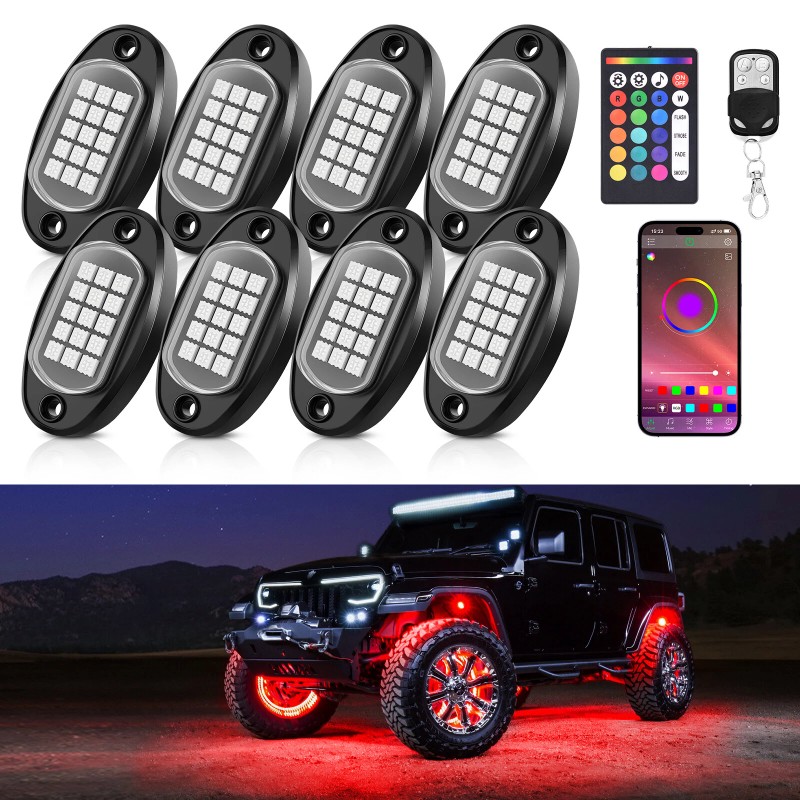 MICTUNING 8Pcs RGB LED Rock Lights Car Underglow Underbody Neon