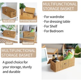 DGANXUN Cable Organizer Box Hand Woven Rattan Storage Box with Lid Wire Power Strip Hidden Storage Basket Hub Organizer Length 12.5 inches * Width 5.1 inches * Height 5.1 inches Light Brown