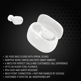 JBL Tune Buds 2, JBL Pure Bass Sound with Spatial Sound, Adaptive Noise Cancelling with Smart Ambient, 6 mics for Perfect Calls and Customized Call Experience, Personi-Fi 3.0, Turquoise
