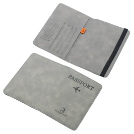 ROUGH FIT Passport Holder, Premium PU Leather Passport Cover with RFID Blocker, Portable Passport Cover, Travel Passport & Id Documents Holder for Men & Women (Grey)