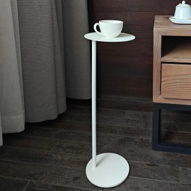 RhymiDot Premium Round Small Pedestal Side Table, End Table, Mini Drink Table with Upgraded Weighted Metal Base, for Livingroom, Bedroom, Bathroom, Balcony, Small Spaces (White)